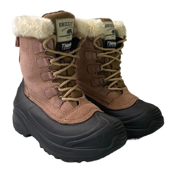 Grizzly Aspen Thinsulate Suede Lace-Up Winter Snow Boot Faux Fur Stock #657080 - Picture 1 of 16